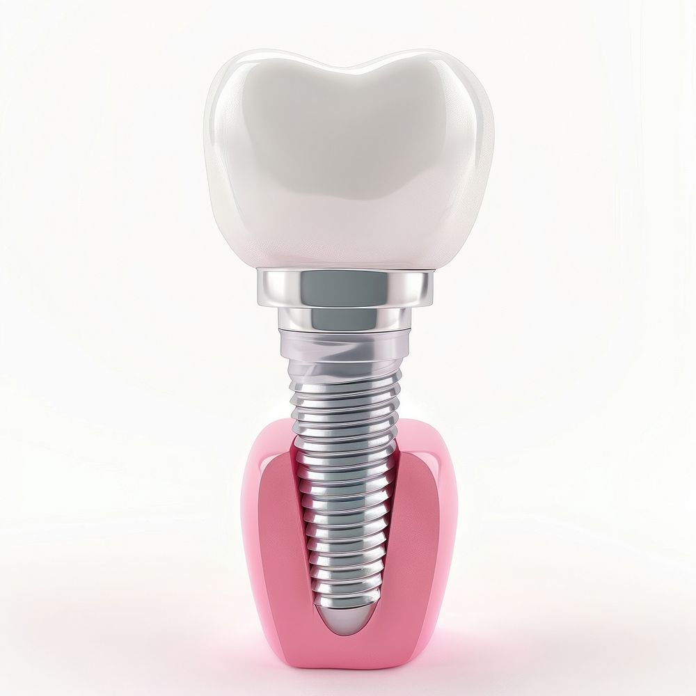 Teeth with implant screw electronics equipment lightbulb.
