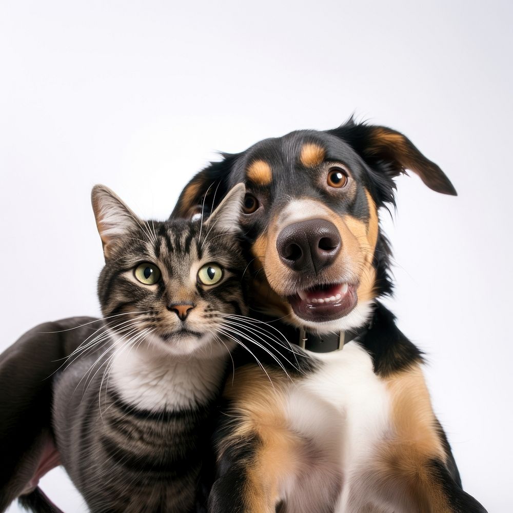 Selfie together cat and dog mammal animal pet.