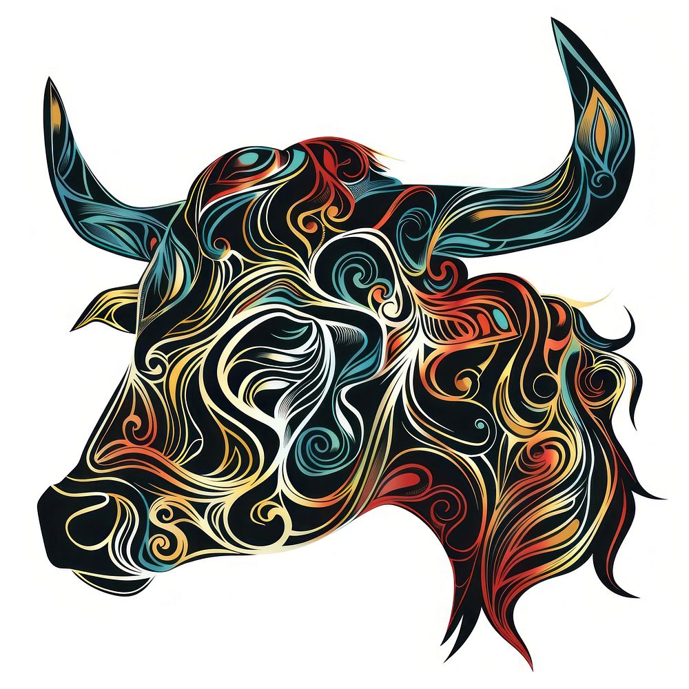 Bull Silhouette of a head of a Bull collected from plant ornament variegated colors livestock buffalo cattle.