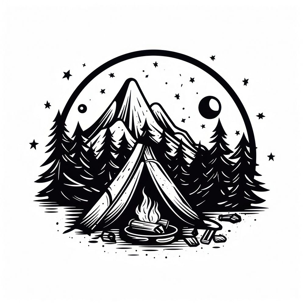 Campfire illustrated outdoors drawing.