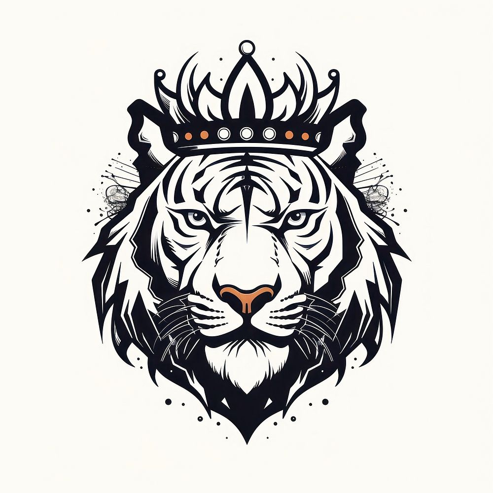 Crown on tiger logo illustrated stencil.