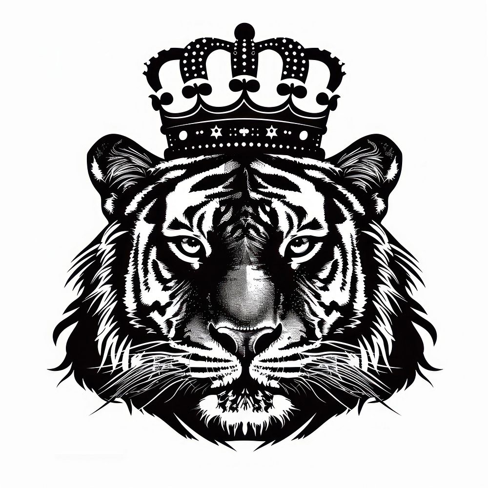Crown on tiger logo wildlife stencil.