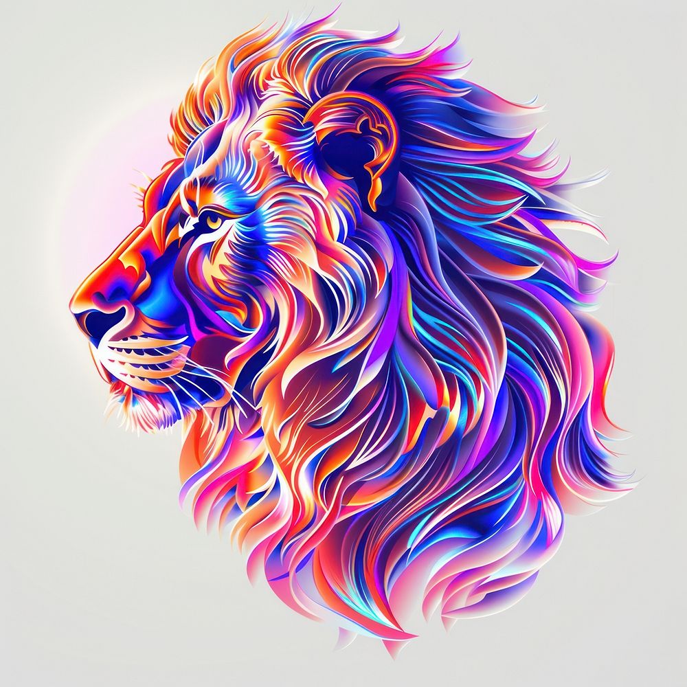 Lion Silhouette of a head from neon ornament variegated colors mammal purple lion.