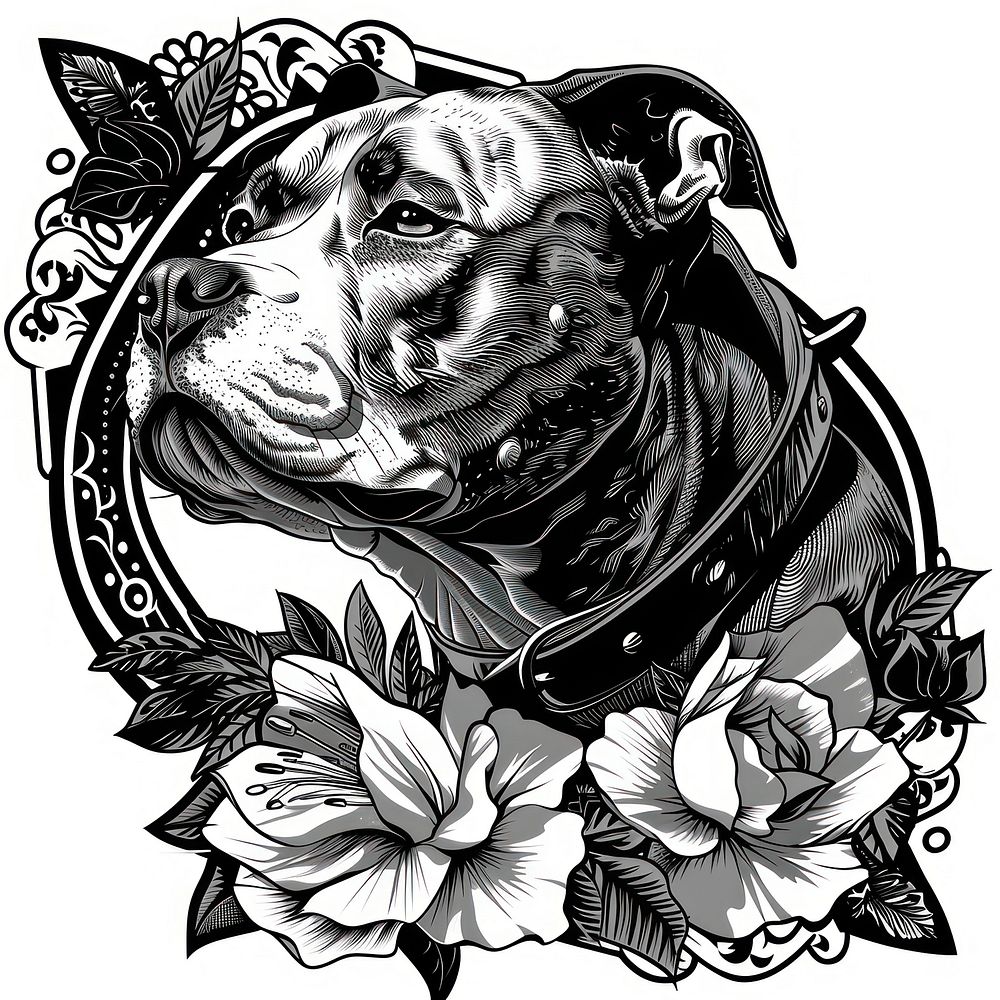 Pitbull tattoo illustrated bulldog.
