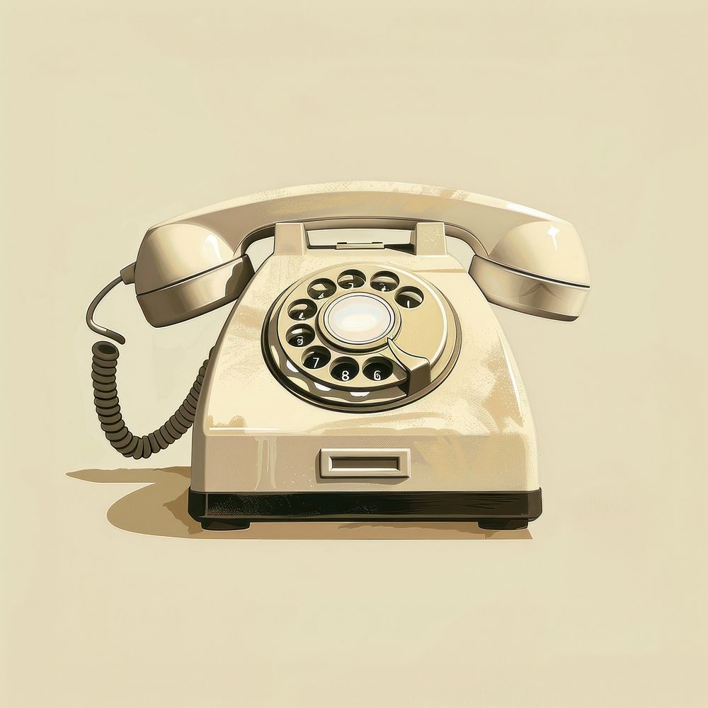 Vintage illustration of vintage phone electronics disk dial telephone.