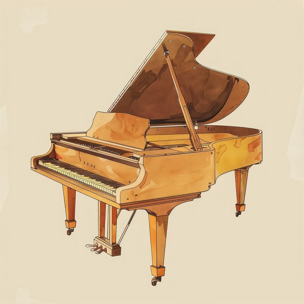 Vintage illustration of piano keyboard musical instrument grand piano.