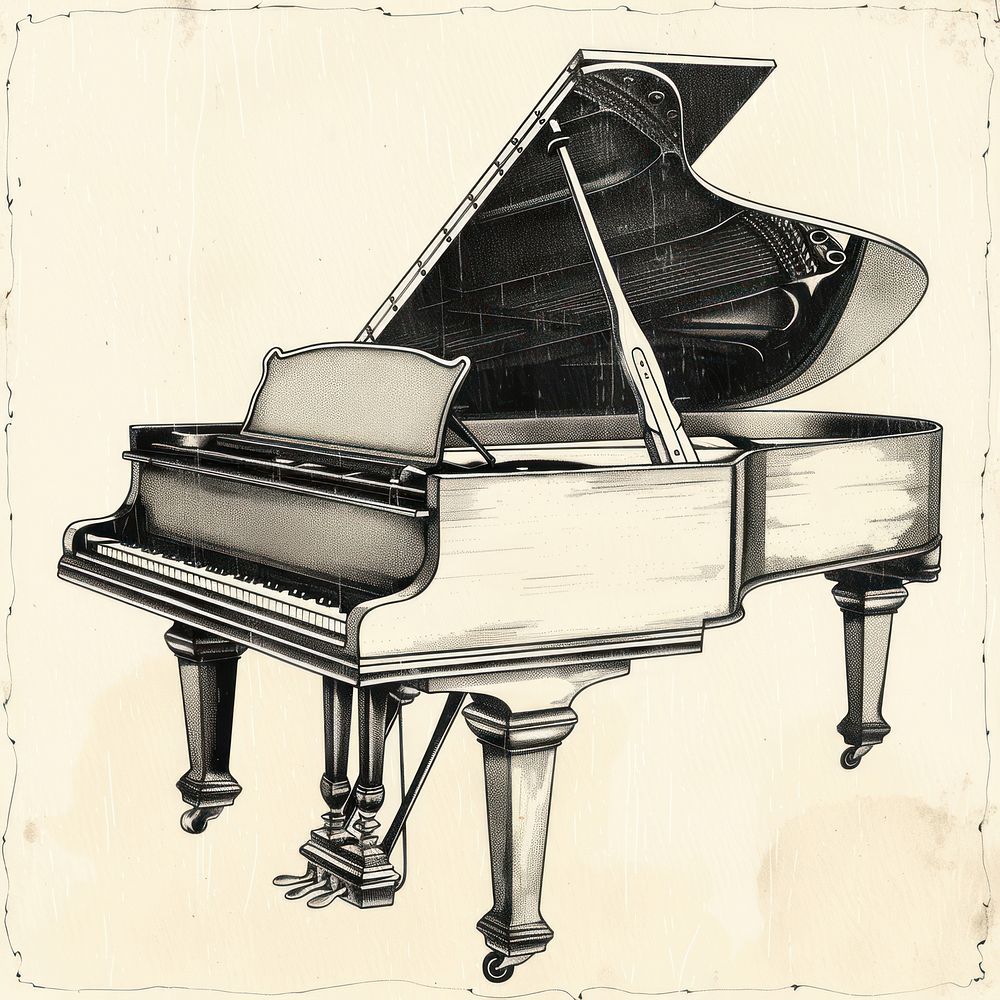 Vintage illustration of piano keyboard musical instrument grand piano.
