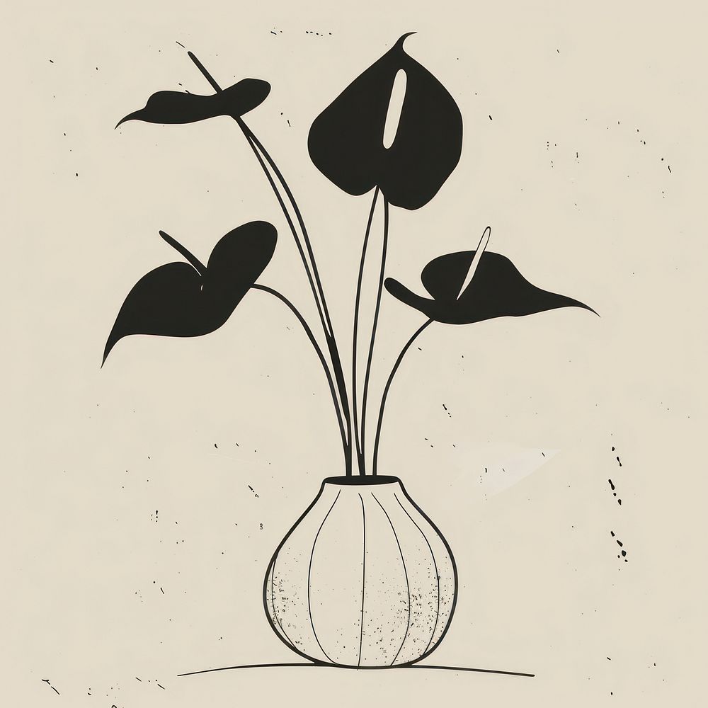 Anthurium flower vase sketch plant line.