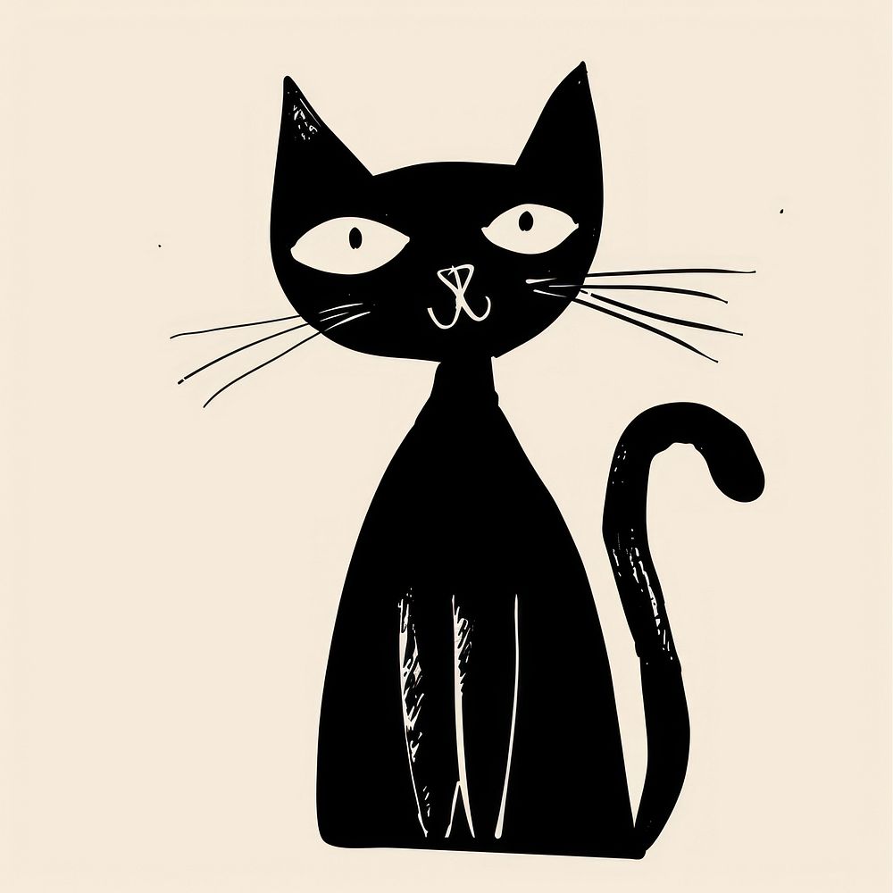 Black cat animal mammal sketch.