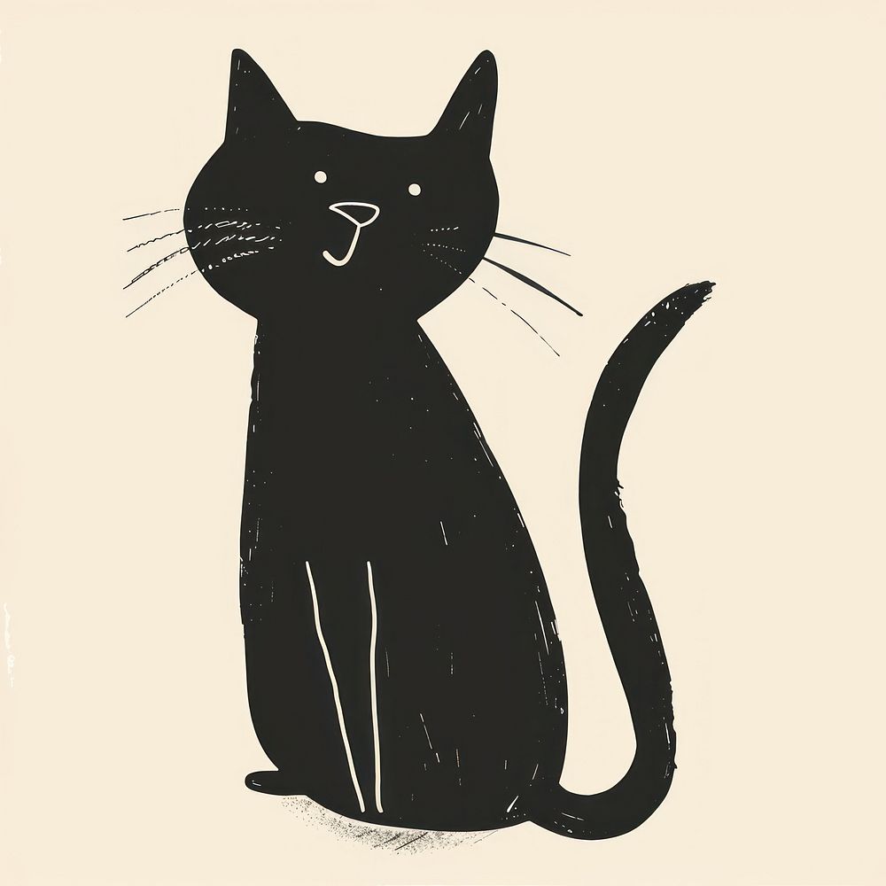 Black cat animal mammal sketch.