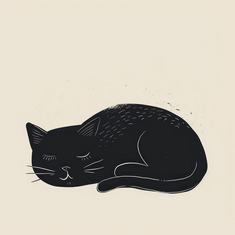 Black cat sleeping sketch drawing animal.