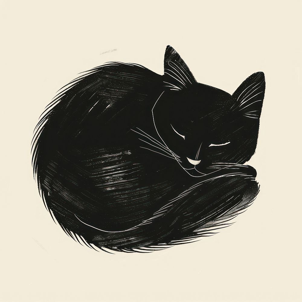 Black cat sleeping sketch drawing animal.