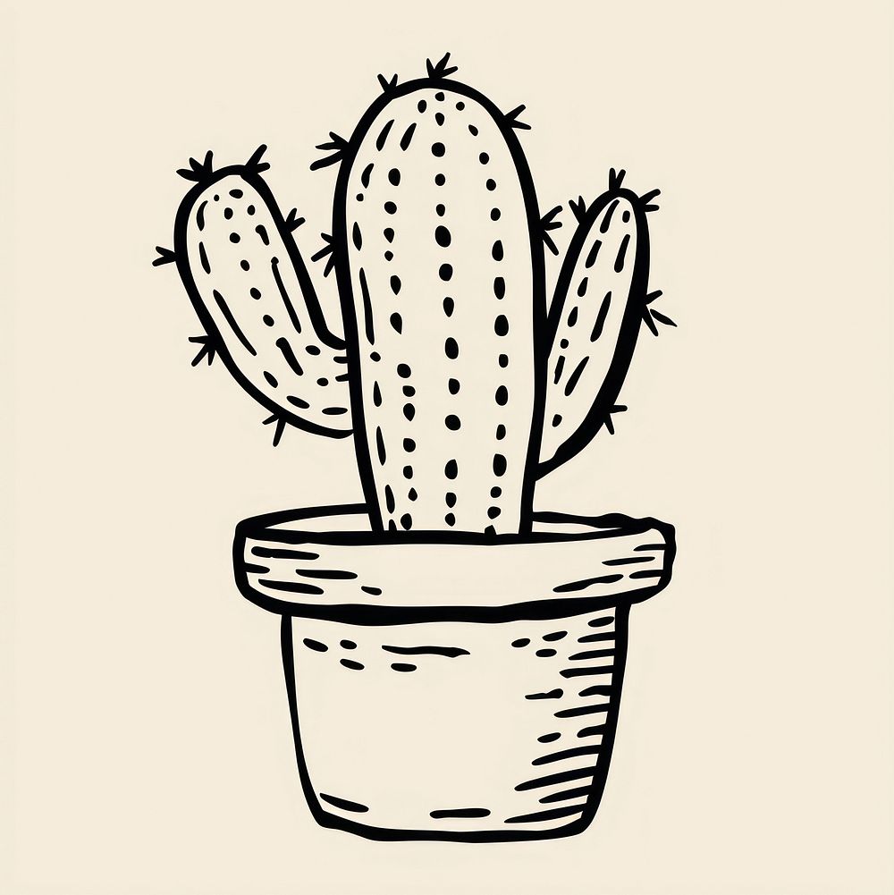 Cactus plant pot sketch line creativity.