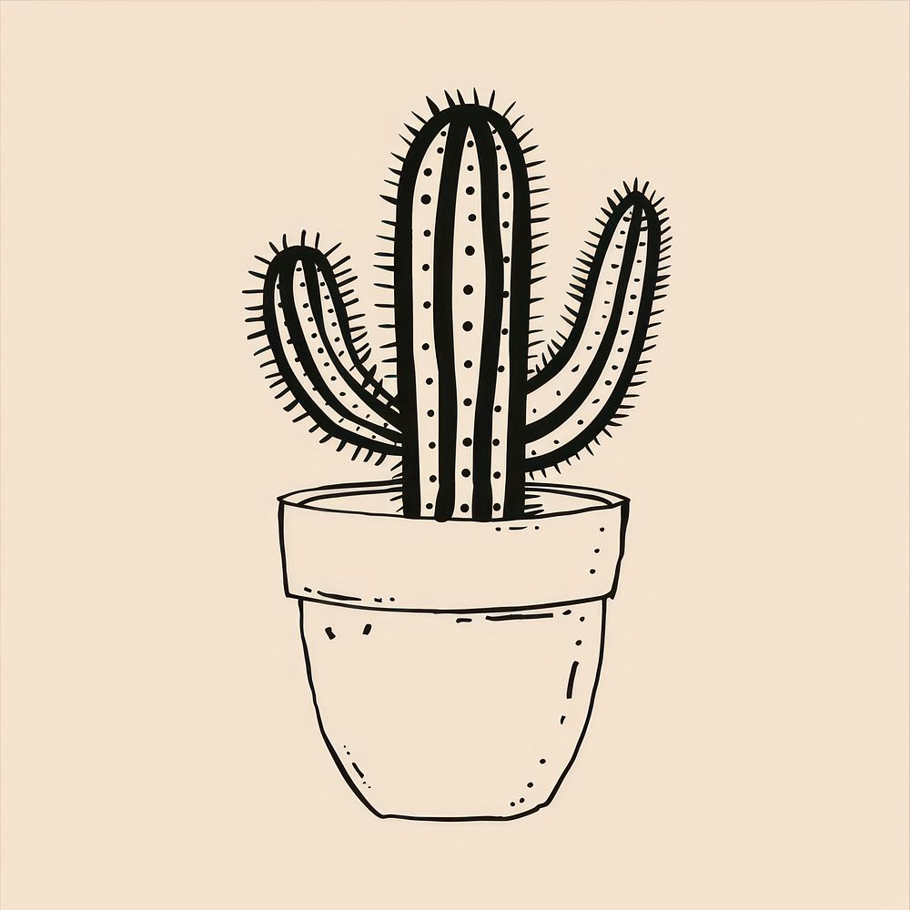 Cactus plant pot sketch line creativity.