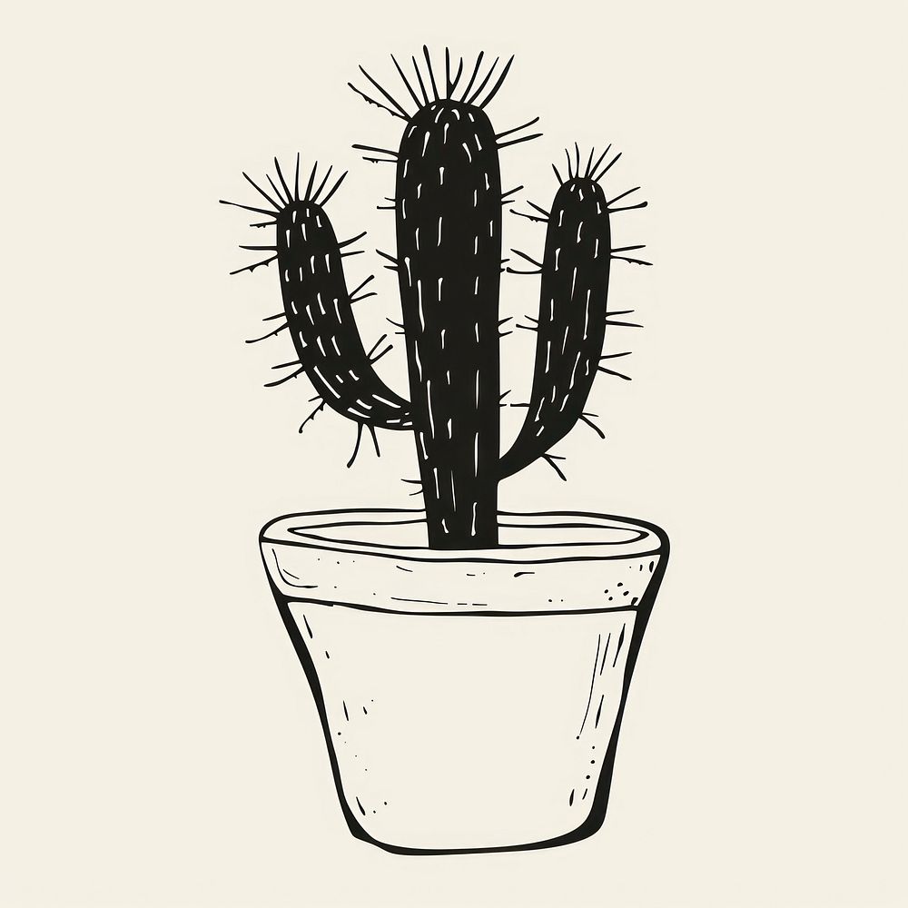 Cactus plant pot sketch drawing line.