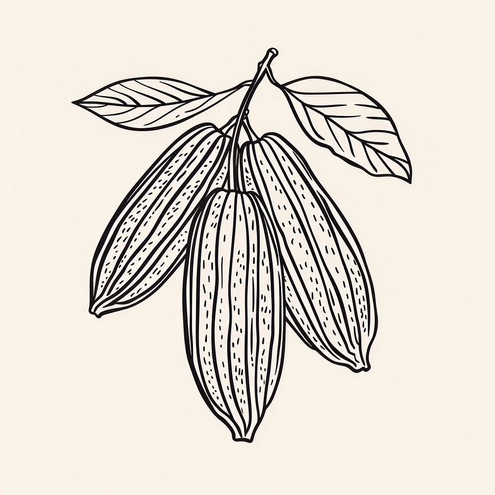 Cacao plant sketch drawing line.