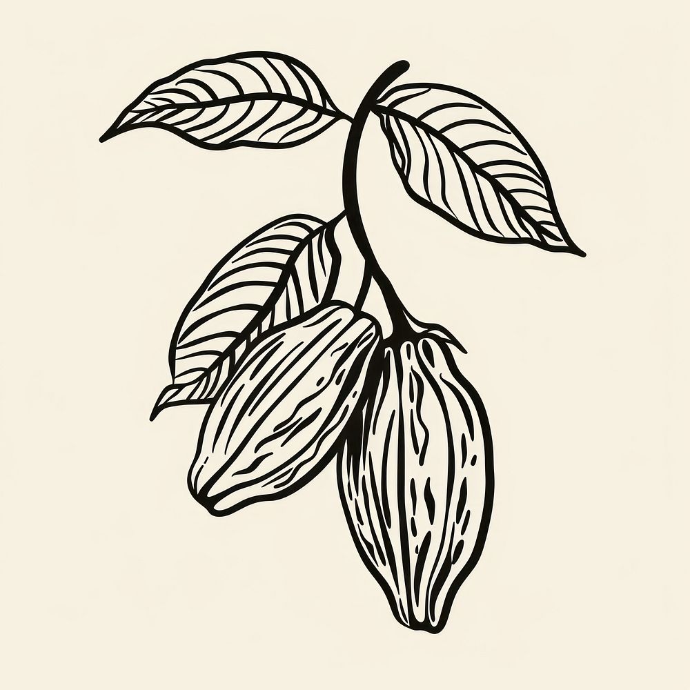 Cacao plant sketch drawing leaf.