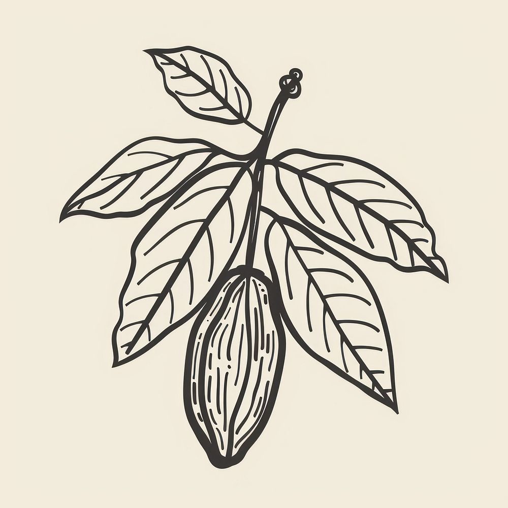 Cacao plant sketch drawing leaf.