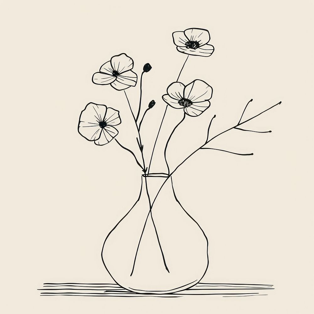 Flower vase sketch drawing plant.