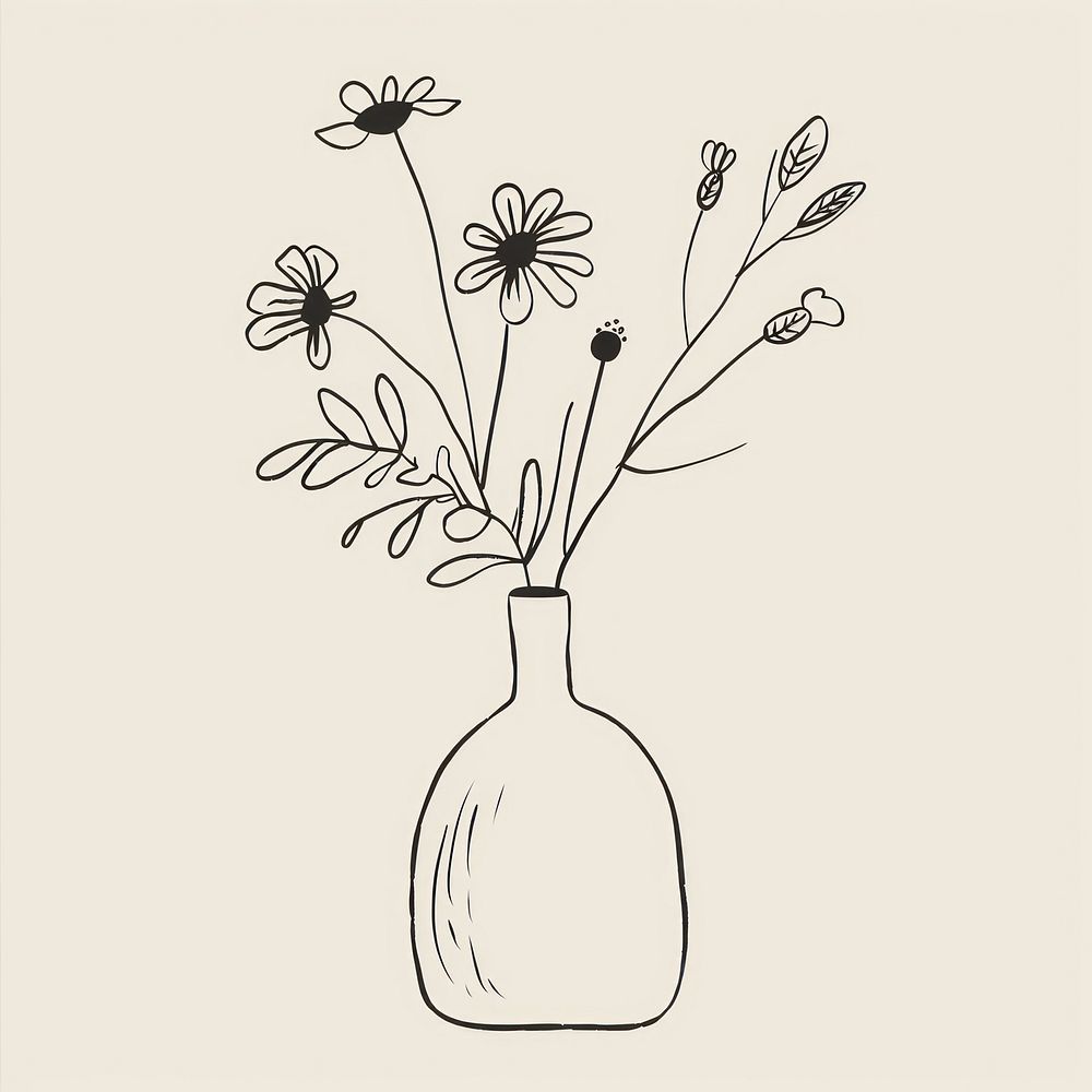 Flower vase sketch drawing plant.