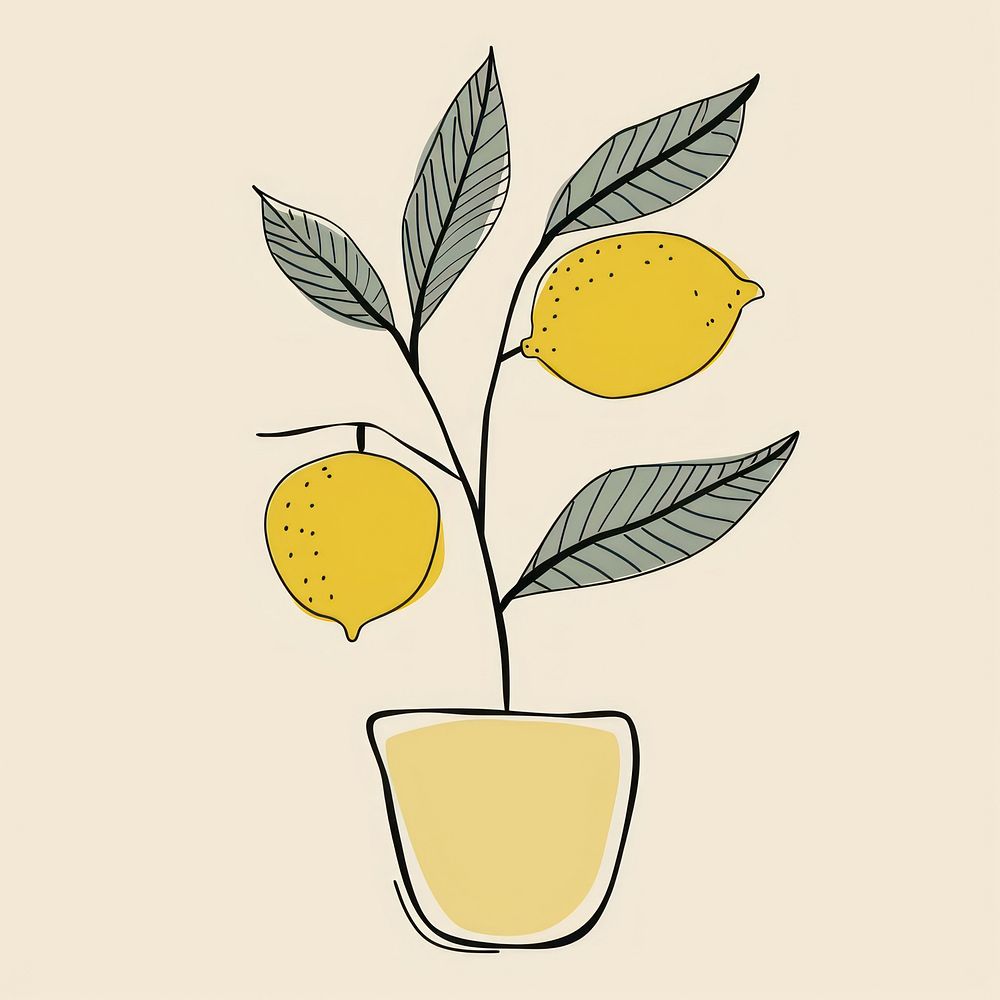 Lemon plant sketch drawing fruit.