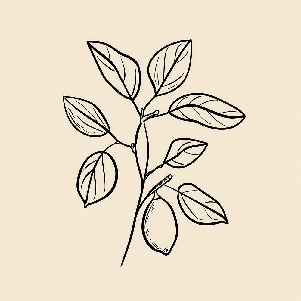 Lemon plant sketch drawing line.