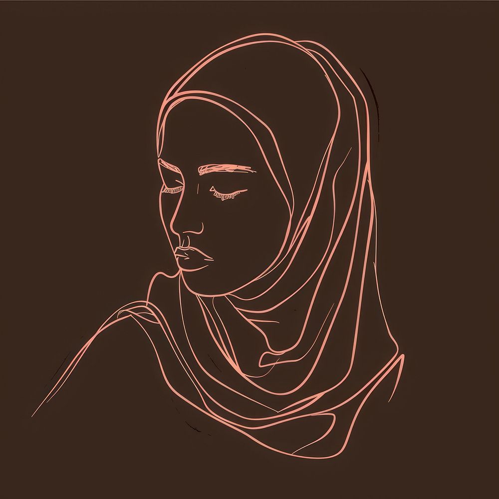 Muslim woman portrait sketch art.