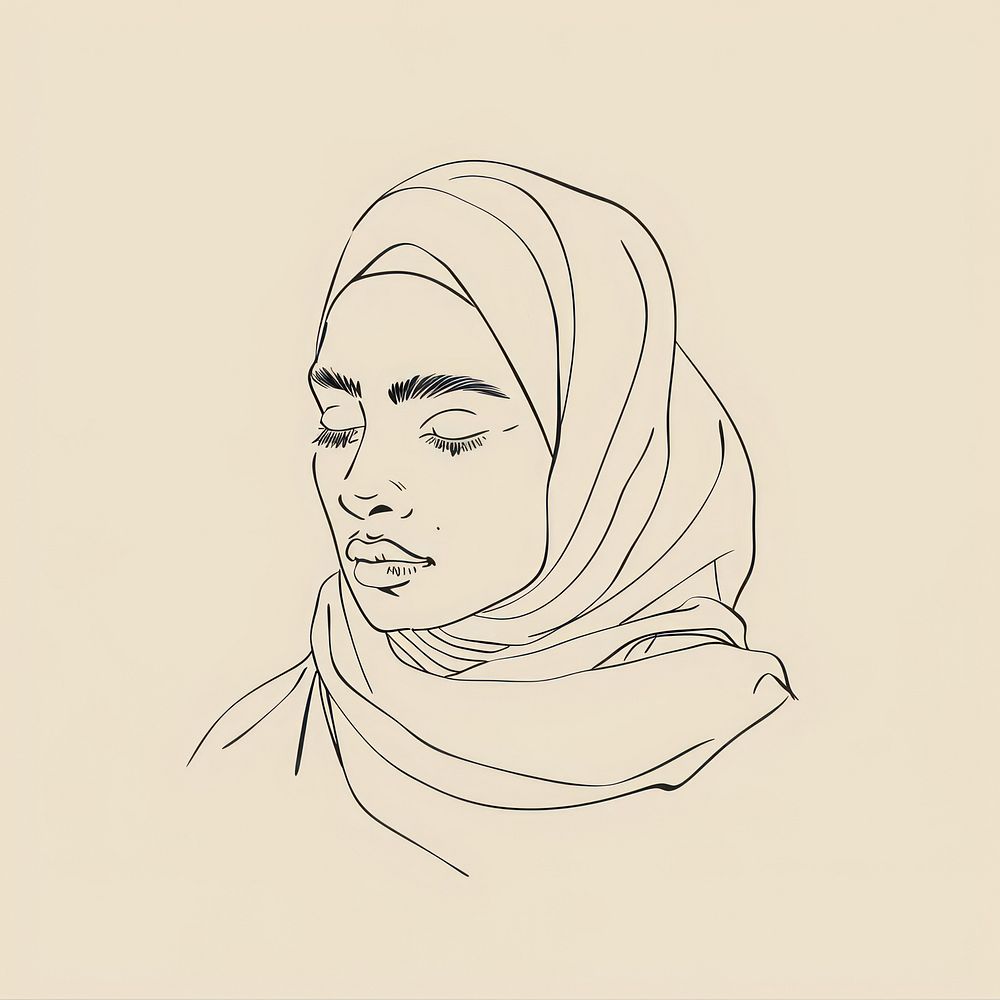 Muslim woman sketch drawing art.