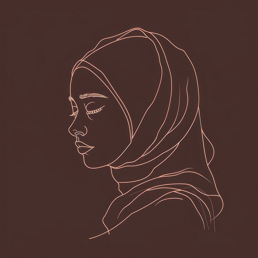 Muslim woman sketch portrait drawing.
