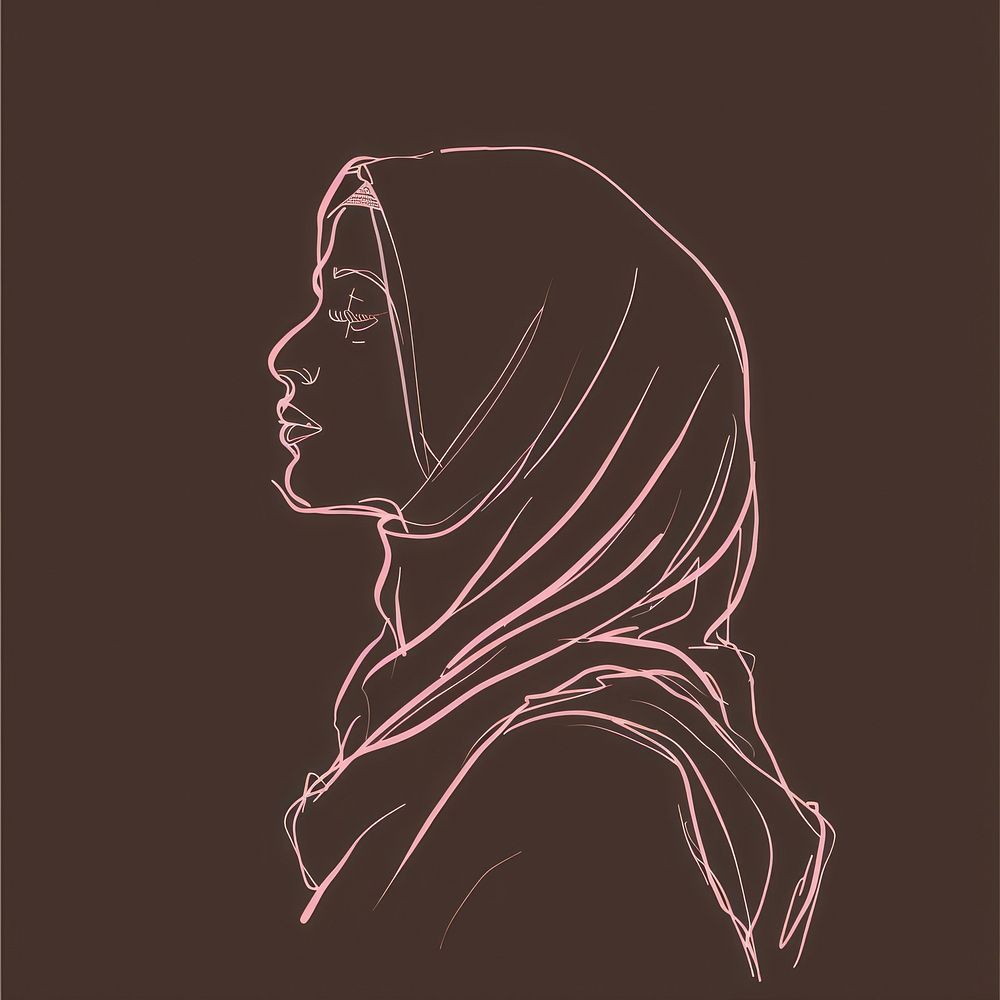 Muslim woman sketch portrait drawing.