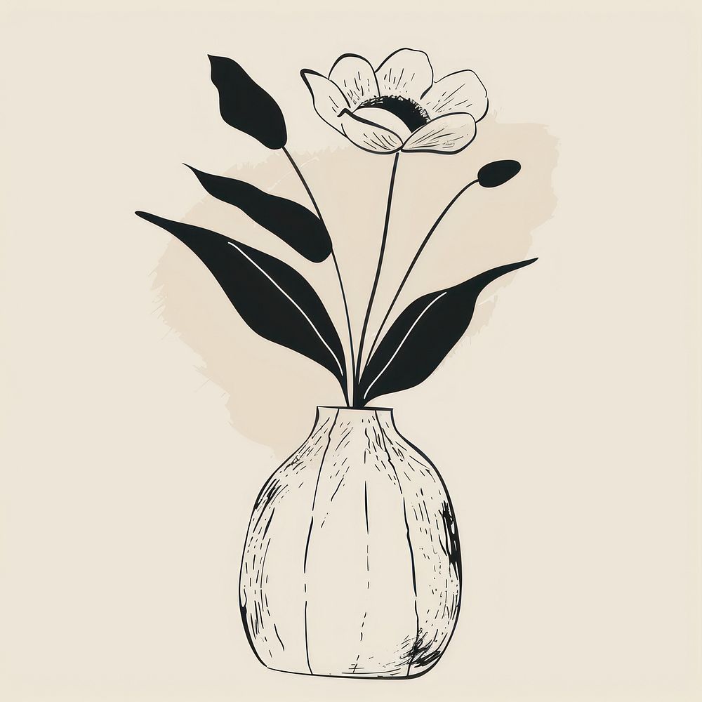 Peony flower vase sketch drawing plant.