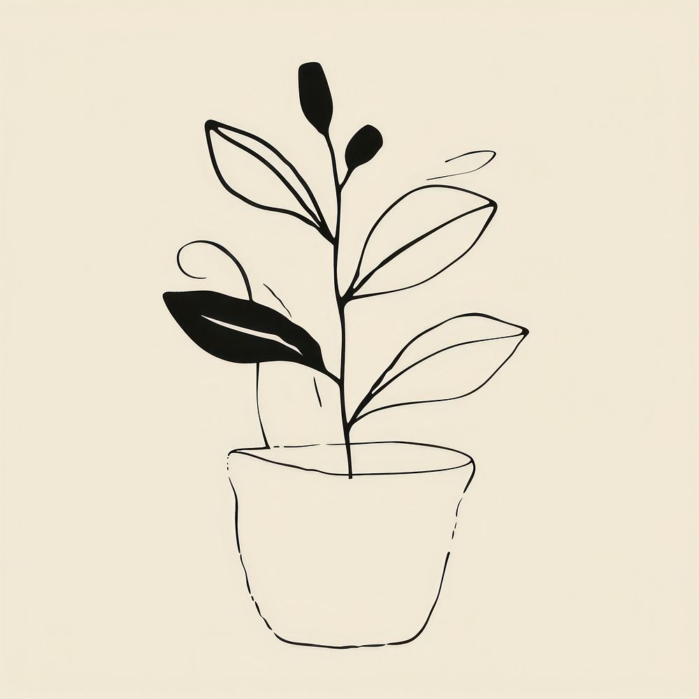 Plant pot sketch drawing line.