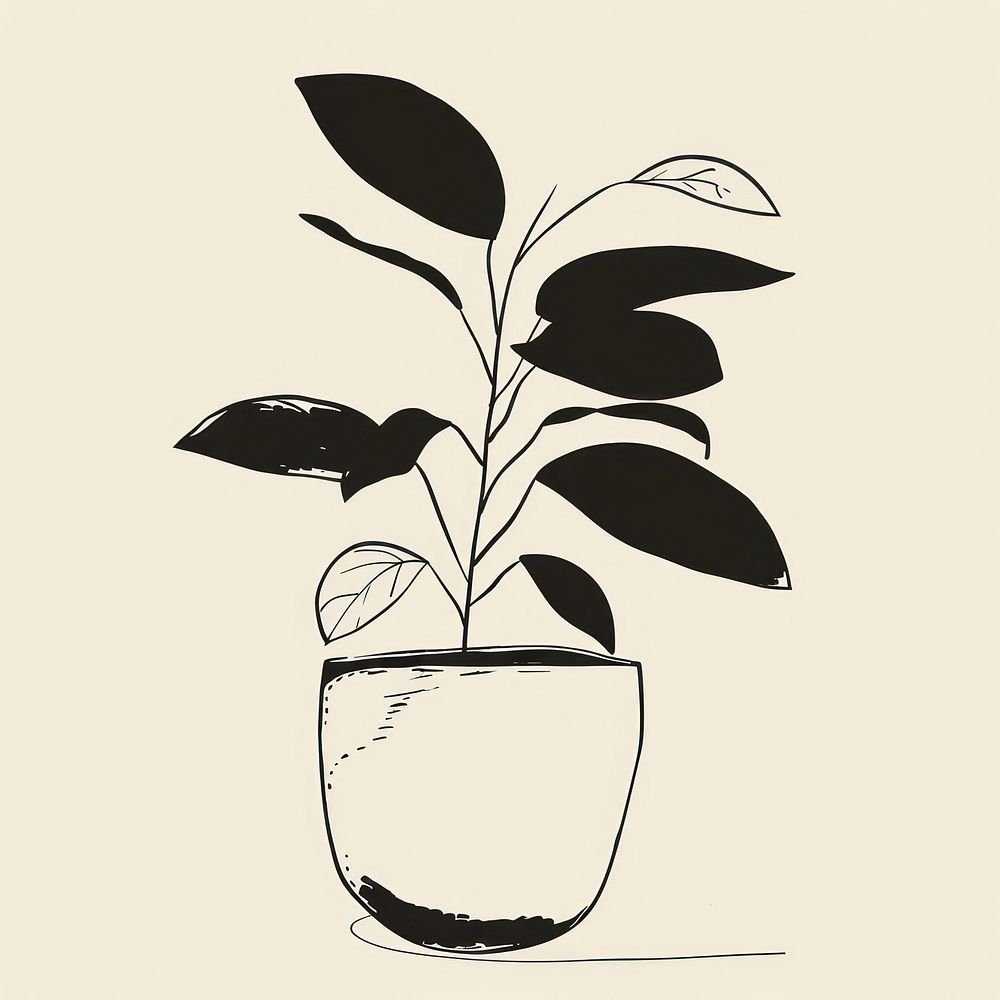 Plant pot sketch drawing leaf.