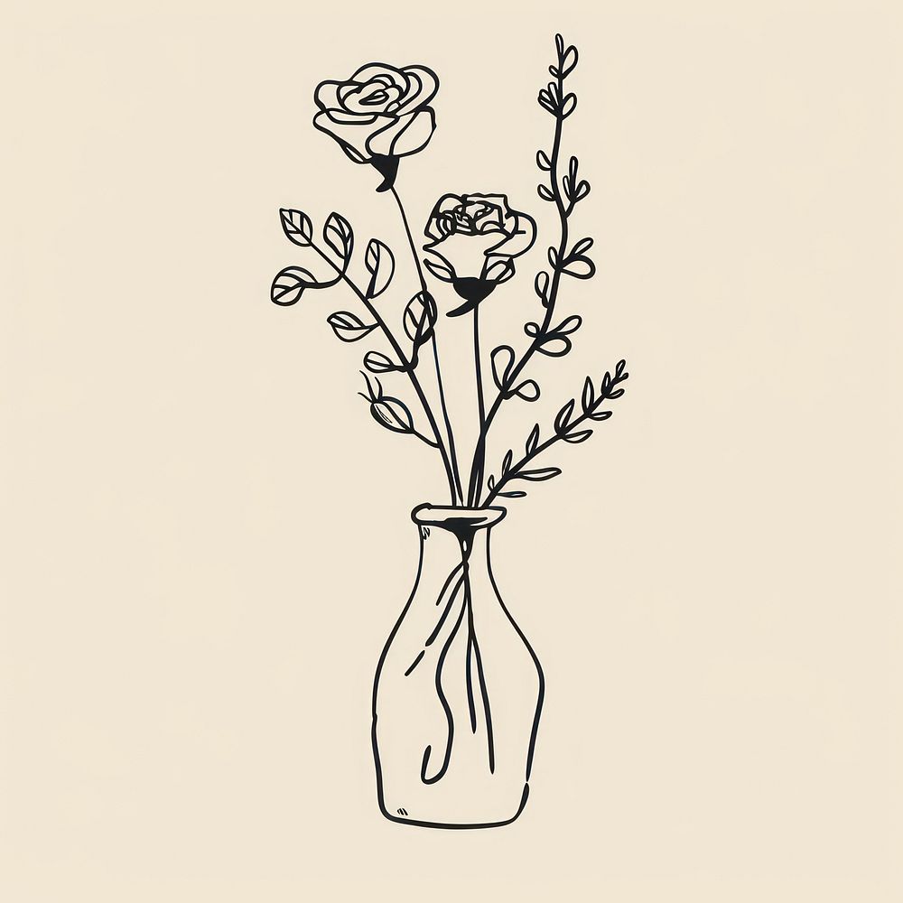 Rose flower vase sketch drawing plant.