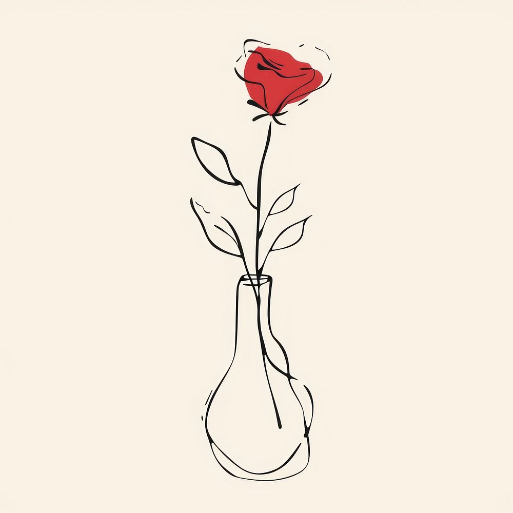 Rose flower vase sketch plant line.