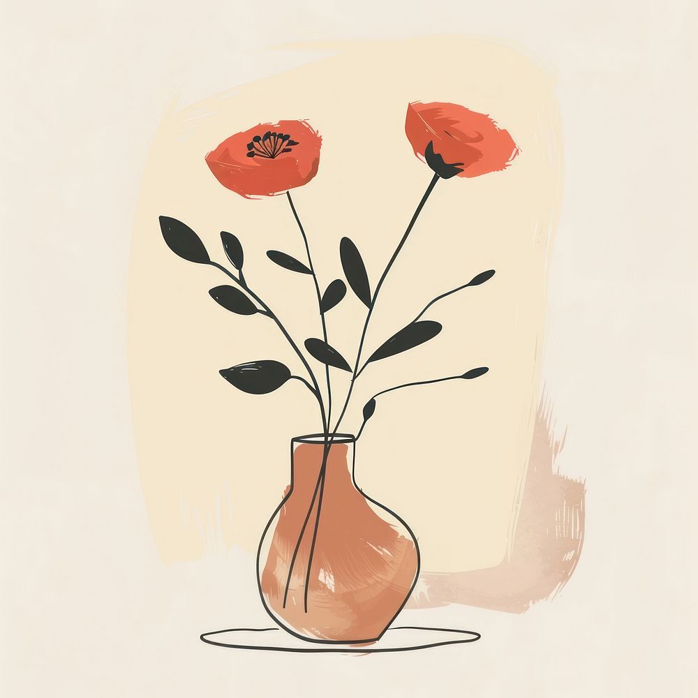 Rose flower vase painting sketch plant.