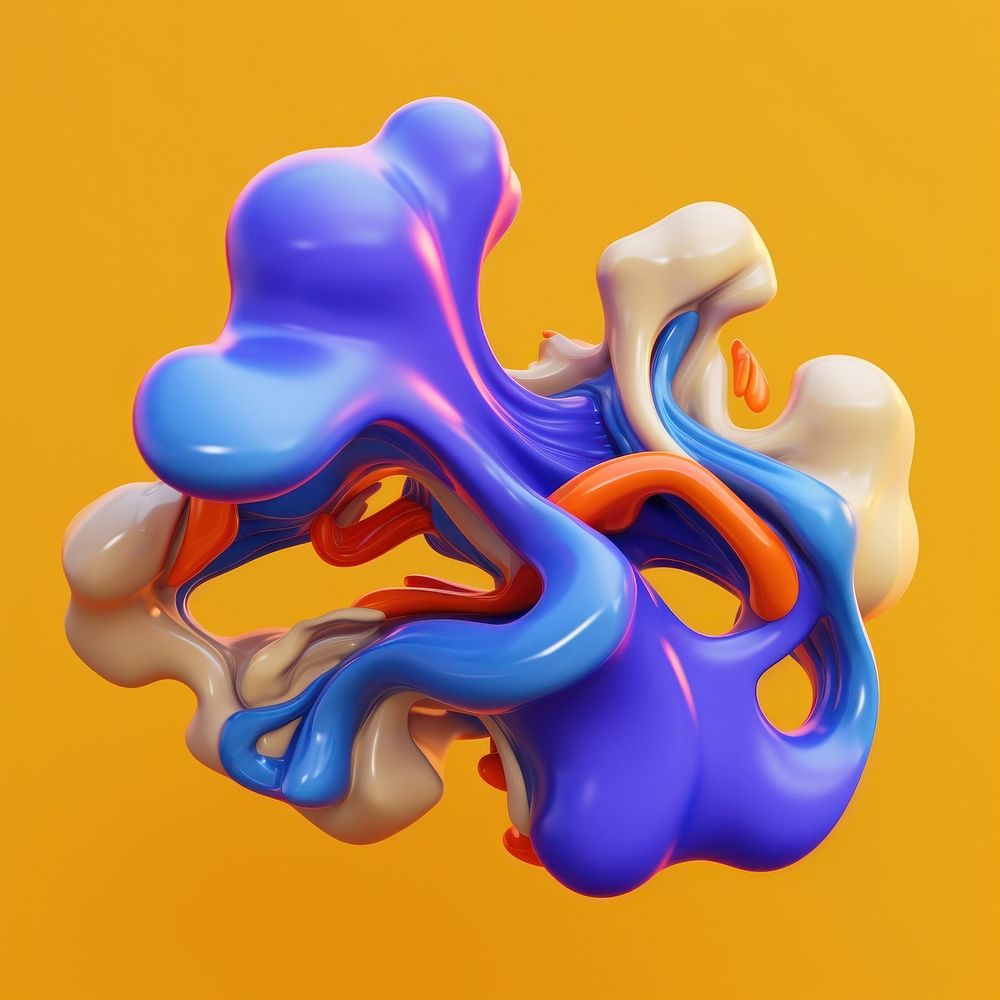 3d render of abstract fluid shape represent of basic shape balloon purple smoke pipe.