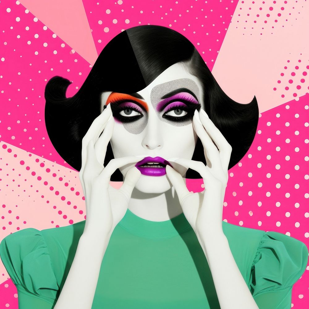 Retro comic illustration of drag queen photography graphics portrait.