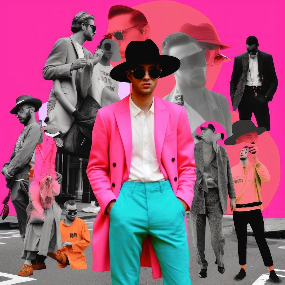 Minimal pop art collage represent of street men fashion clothing apparel walking.