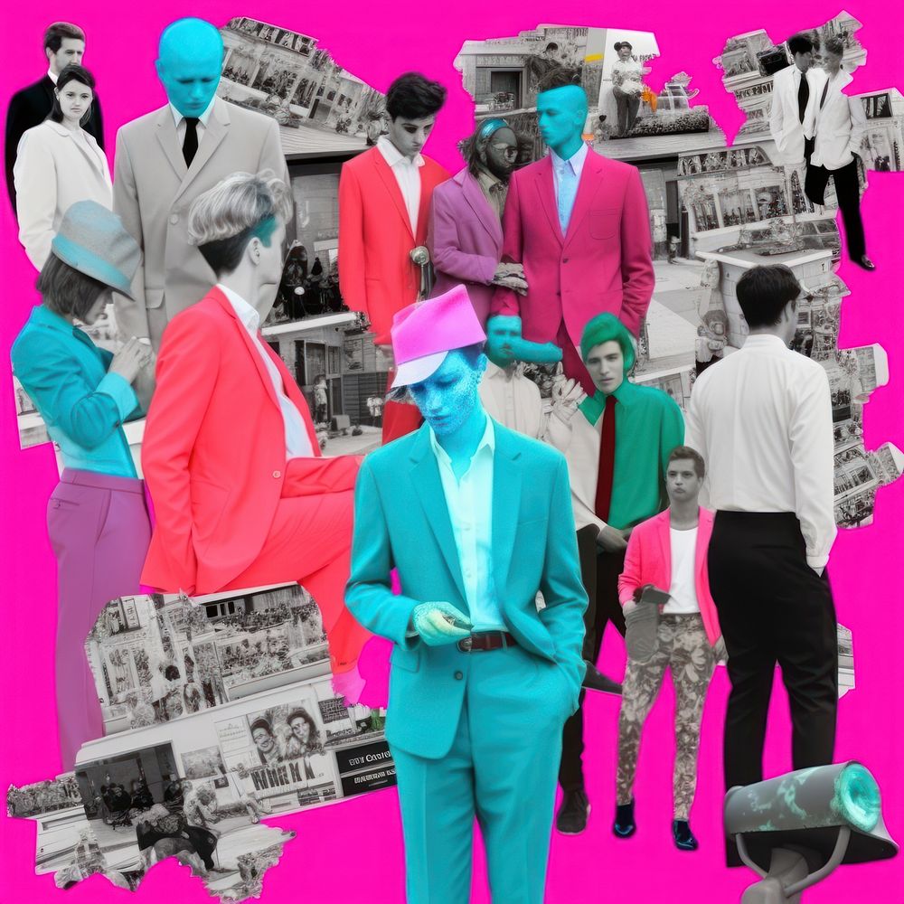 Minimal pop art collage represent of street men fashion advertisement architecture building.