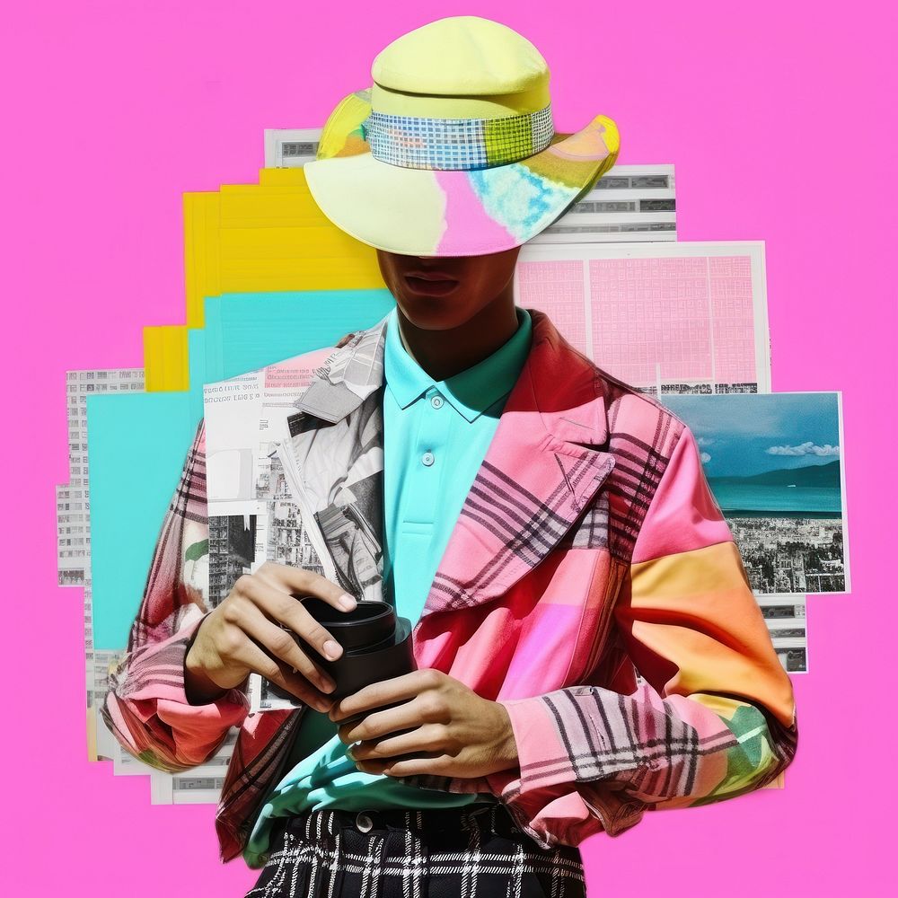 Minimal pop art collage represent of street men fashion advertisement photography beachwear.