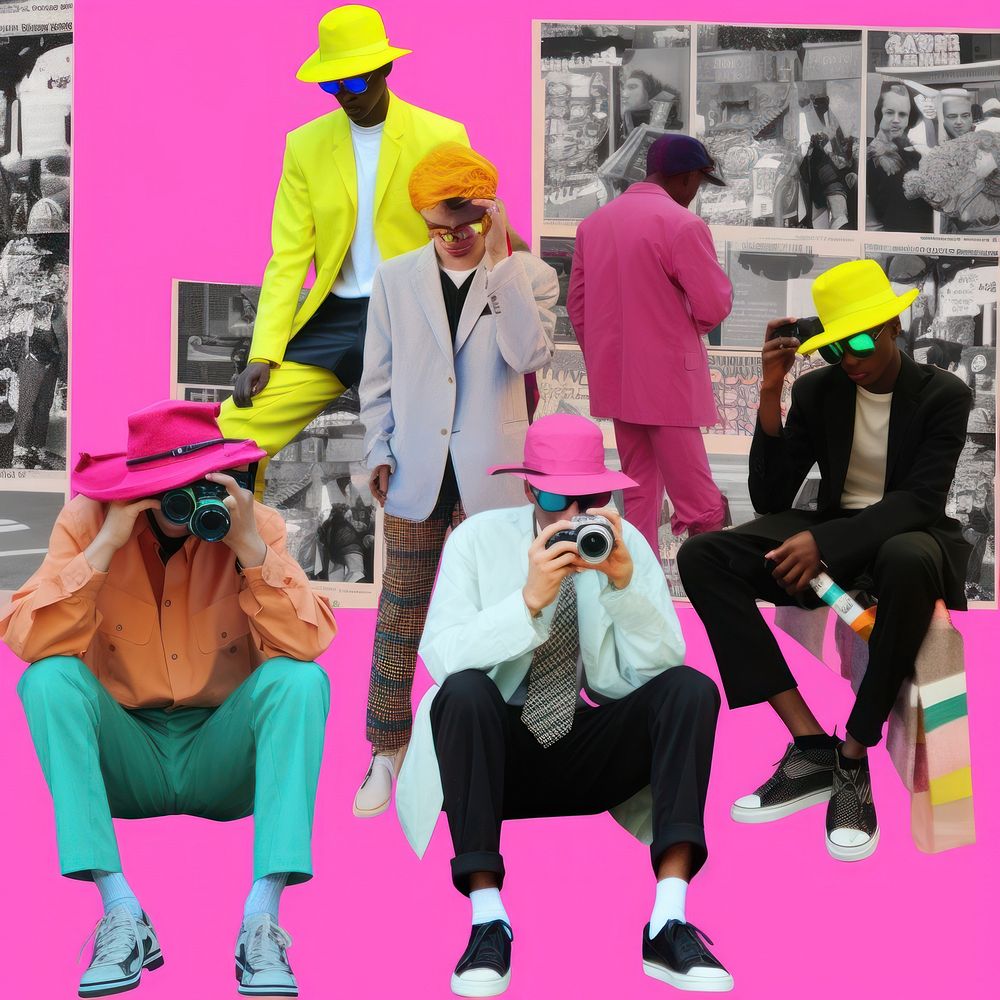 Minimal pop art collage represent of street men fashion photography clothing footwear.