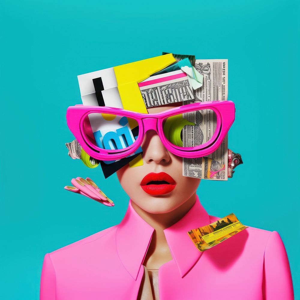 Minimal pop art collage represent of y2k fashion advertisement clapperboard accessories.