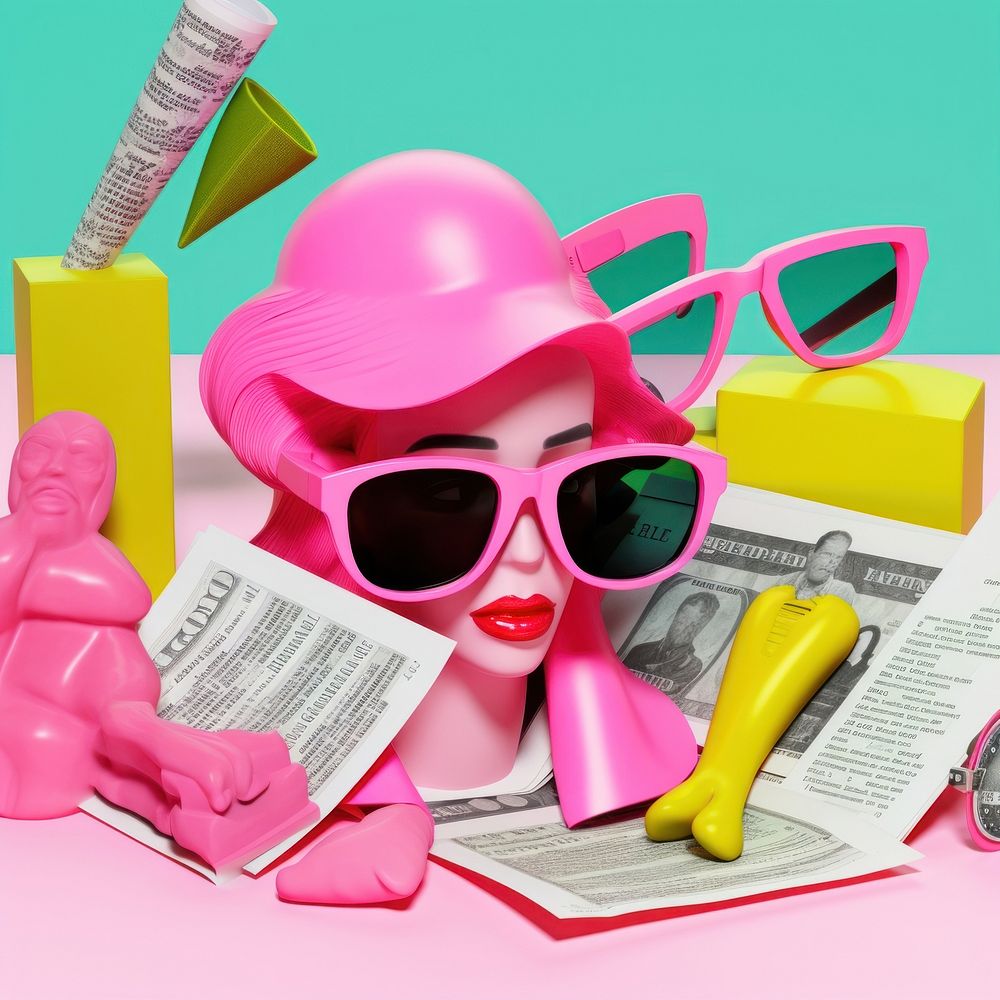 Minimal pop art collage represent of y2k fashion advertisement accessories sunglasses.