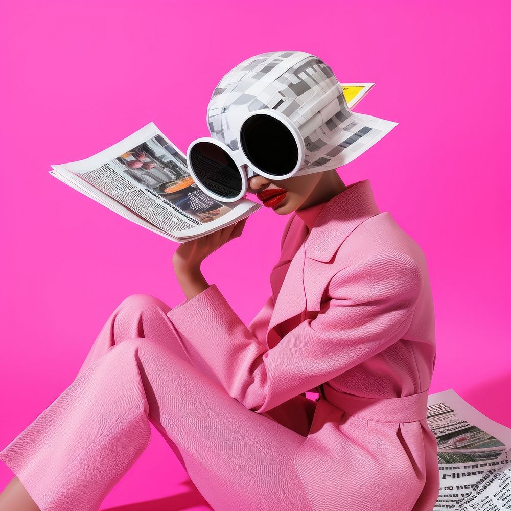 Minimal pop art collage represent of y2k fashion newspaper accessories sunglasses.