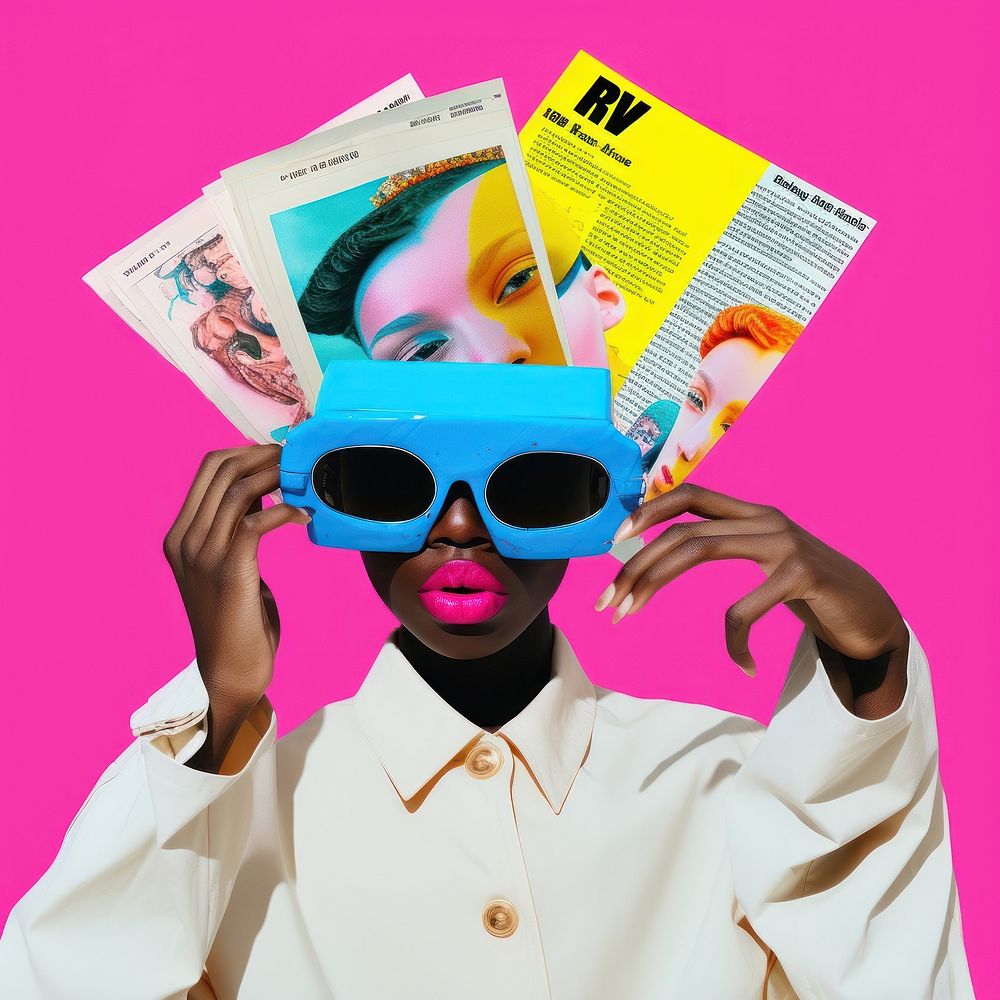 Minimal pop art collage represent of y2k fashion advertisement publication photography.