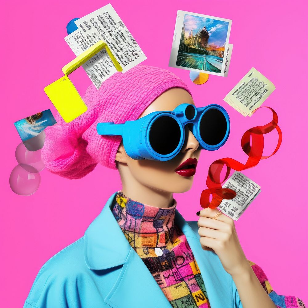 Minimal pop art collage represent of y2k fashion advertisement publication accessories.