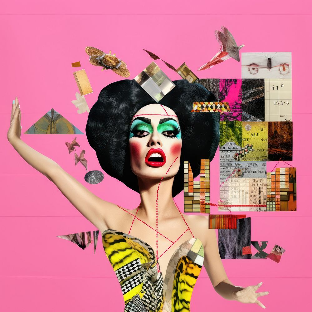 Symbolic mixed collage graphic element representing of drag queen accessories accessory necklace.