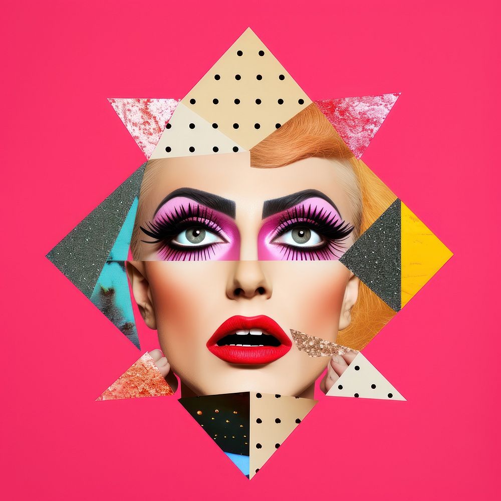 Symbolic mixed collage graphic element representing of drag queen clothing apparel female.