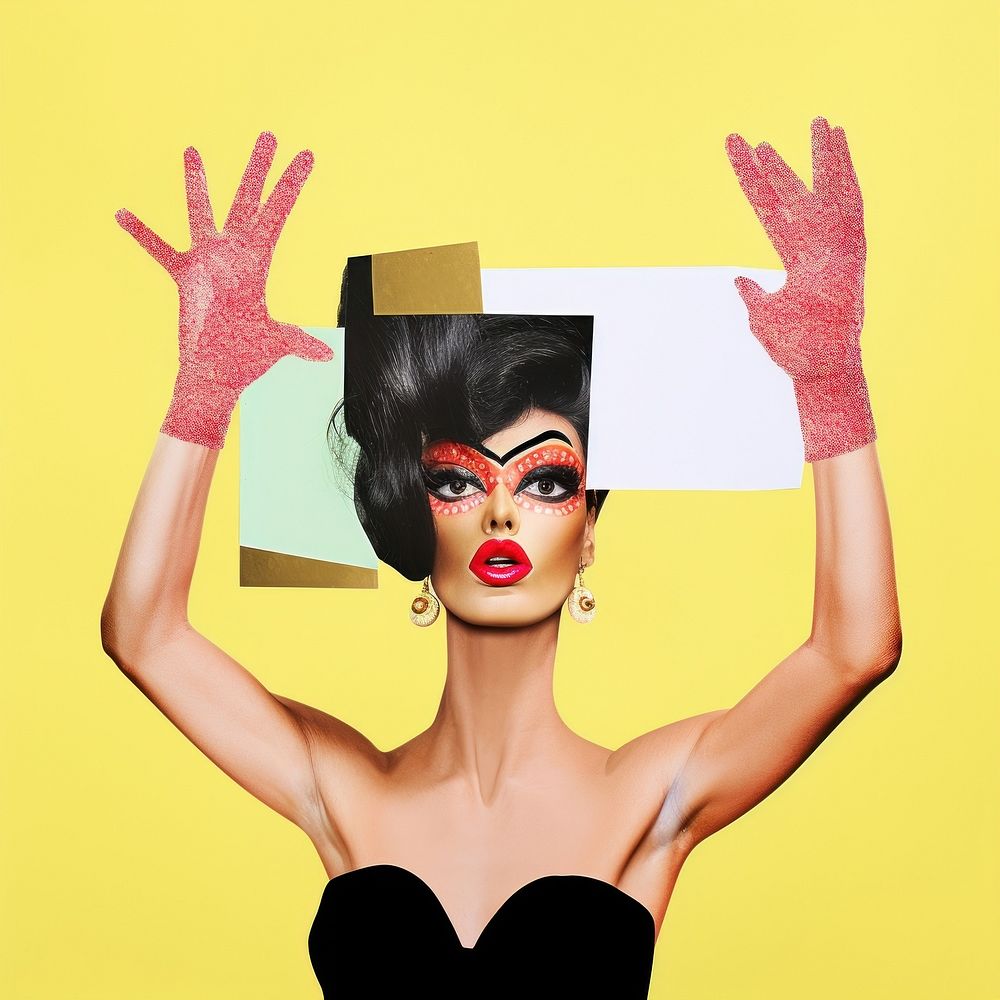 Symbolic mixed collage graphic element representing of drag queen photography performer portrait.